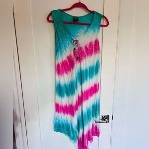 Pink, white and blue cotton dress. Perfect for swim coverup. One size